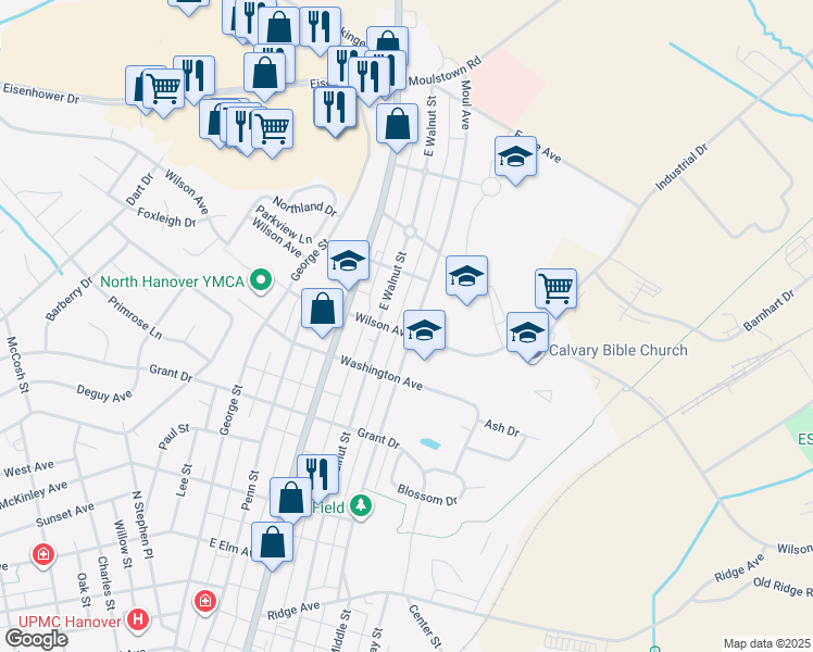 map of restaurants, bars, coffee shops, grocery stores, and more near 400 Moul Avenue in Hanover