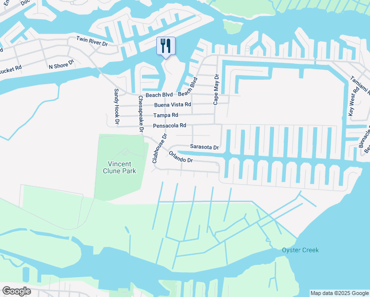 map of restaurants, bars, coffee shops, grocery stores, and more near 1002 Orlando Drive in Lacey Township