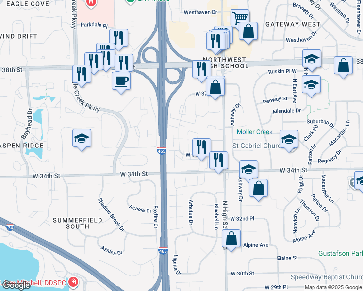 map of restaurants, bars, coffee shops, grocery stores, and more near 3517 North Glen Arm Road in Indianapolis