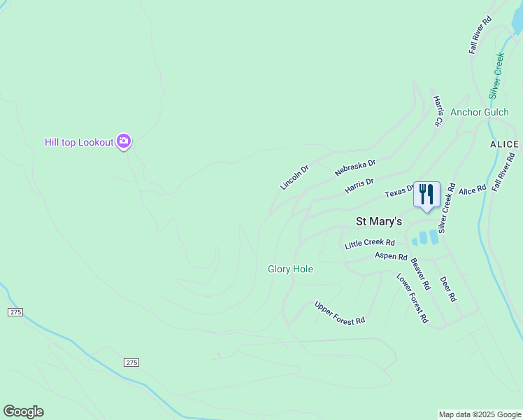 map of restaurants, bars, coffee shops, grocery stores, and more near 152 Hillside Road in Idaho Springs