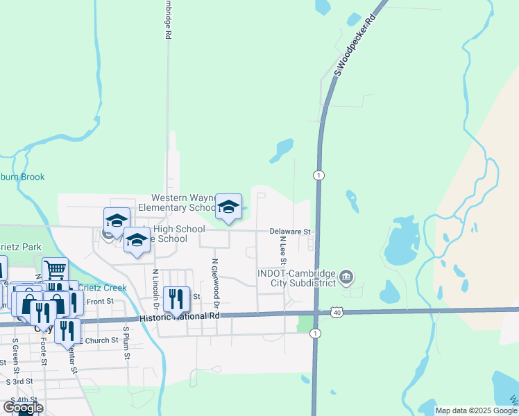 map of restaurants, bars, coffee shops, grocery stores, and more near 306 North Graham Street in Cambridge City