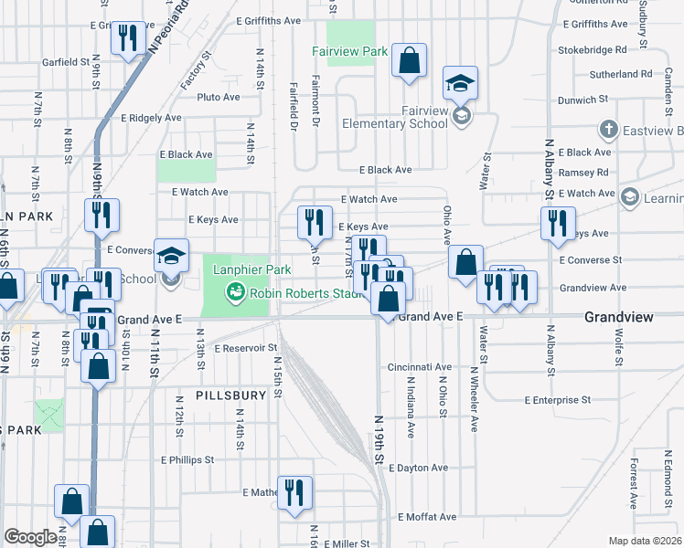 map of restaurants, bars, coffee shops, grocery stores, and more near 1720 East Cummins Avenue in Springfield