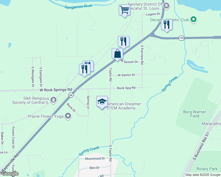 map of restaurants, bars, coffee shops, grocery stores, and more near 1500 West Rock Springs Road in Decatur