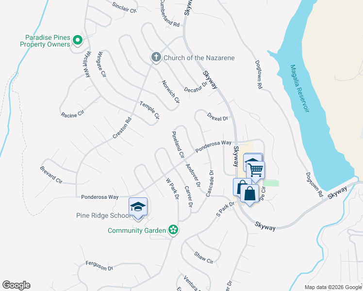 map of restaurants, bars, coffee shops, grocery stores, and more near 13992 Pineland Circle in Magalia