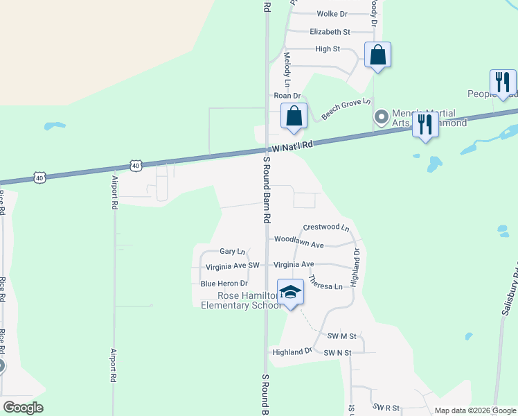 map of restaurants, bars, coffee shops, grocery stores, and more near 1018 South Round Barn Road in Richmond