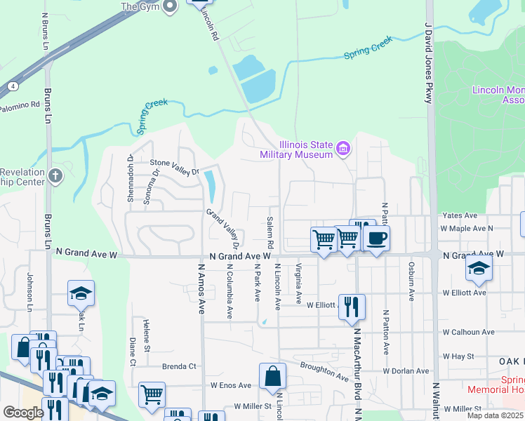 map of restaurants, bars, coffee shops, grocery stores, and more near 25 Salem Court in Springfield