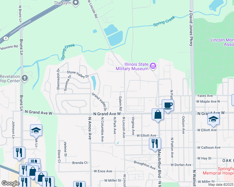map of restaurants, bars, coffee shops, grocery stores, and more near 25 Salem Court in Springfield