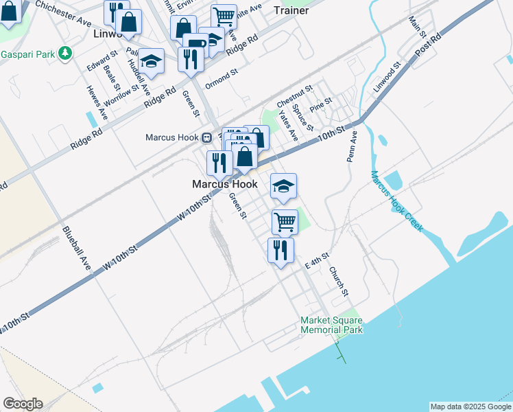 map of restaurants, bars, coffee shops, grocery stores, and more near 8 Mallon Avenue in Marcus Hook