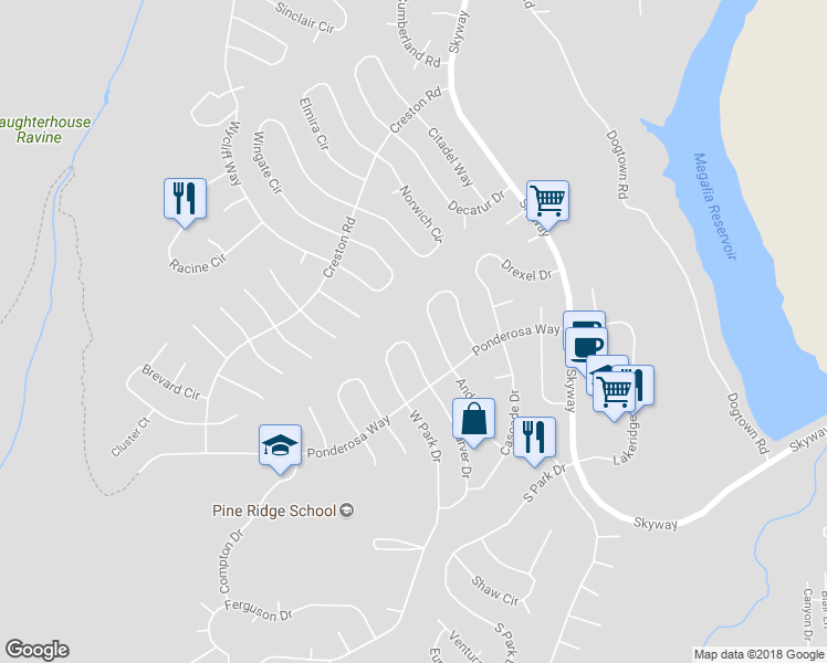 map of restaurants, bars, coffee shops, grocery stores, and more near 13979 Jarvis Circle in Magalia