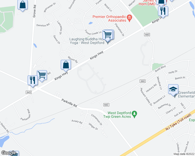 map of restaurants, bars, coffee shops, grocery stores, and more near 968 Kings Highway in West Deptford