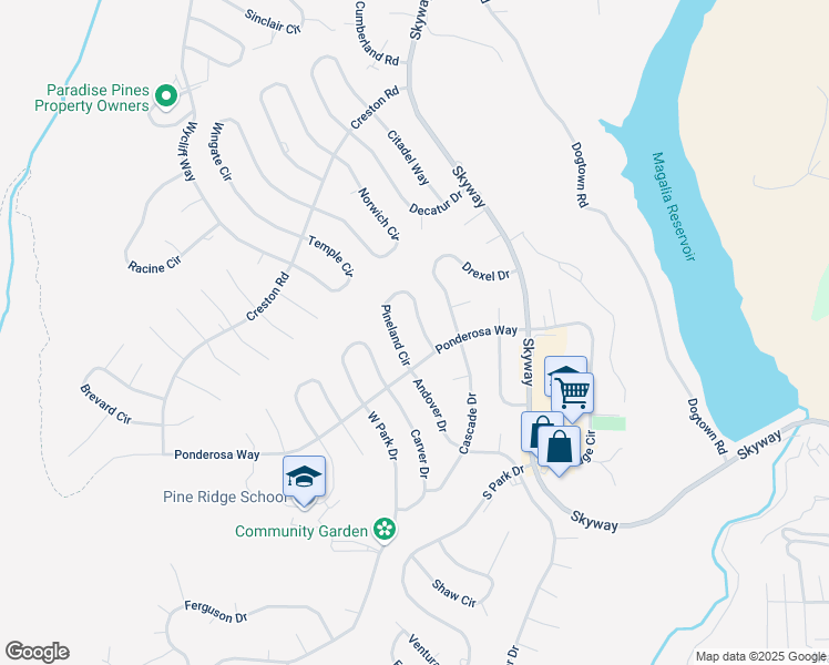 map of restaurants, bars, coffee shops, grocery stores, and more near 14010 Pineland Circle in Magalia
