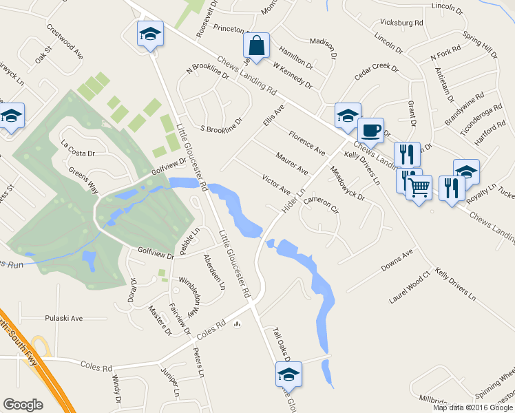 map of restaurants, bars, coffee shops, grocery stores, and more near 115 Bradley Ct in Laurel Springs