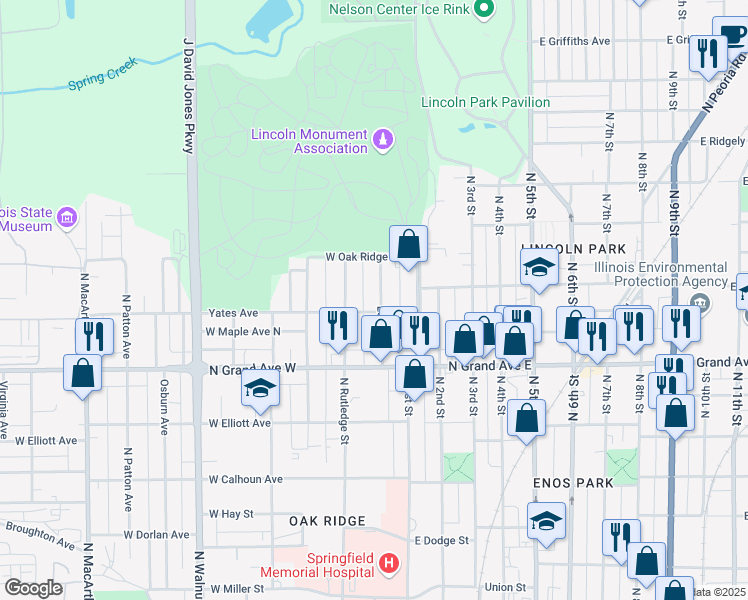 map of restaurants, bars, coffee shops, grocery stores, and more near 1341 Ledlie Avenue in Springfield