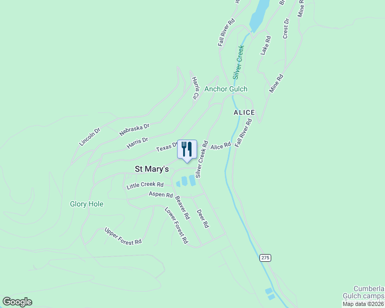 map of restaurants, bars, coffee shops, grocery stores, and more near 359 Silver Creek Road in Idaho Springs