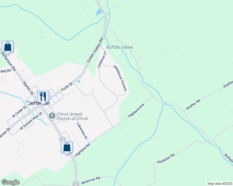 map of restaurants, bars, coffee shops, grocery stores, and more near 2547 Codorus Lane in Spring Grove