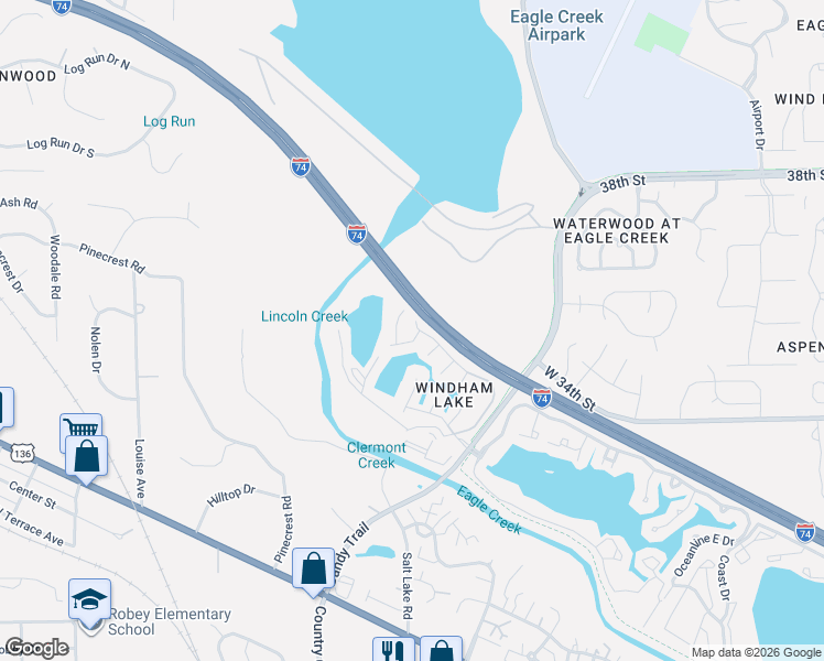 map of restaurants, bars, coffee shops, grocery stores, and more near 8102 Windham Lake Way in Indianapolis