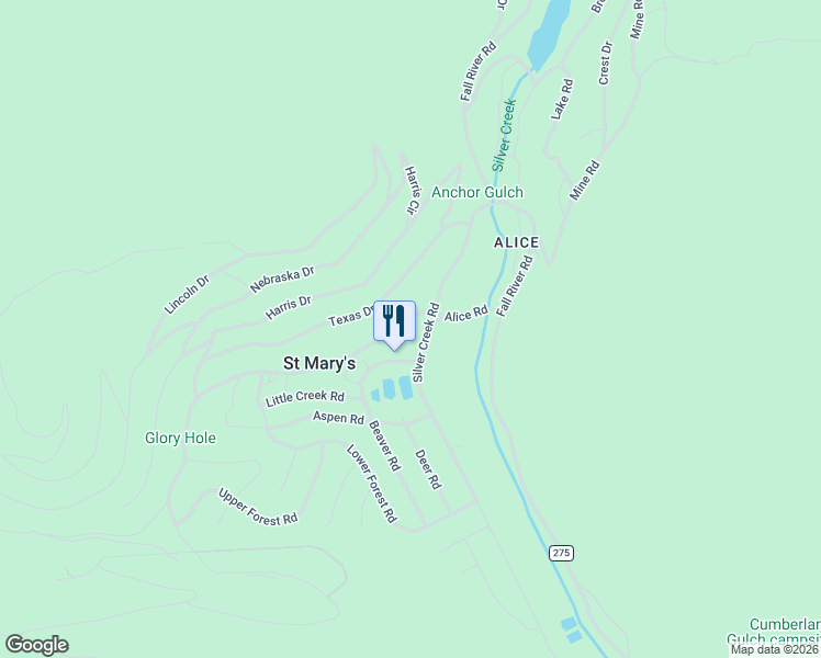 map of restaurants, bars, coffee shops, grocery stores, and more near 359 Silver Creek Road in Idaho Springs