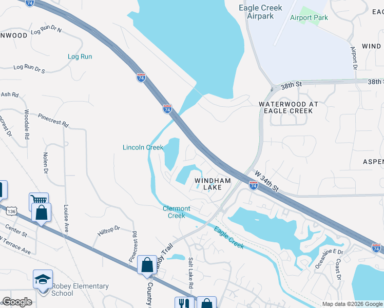 map of restaurants, bars, coffee shops, grocery stores, and more near 8102 Windham Lake Way in Indianapolis