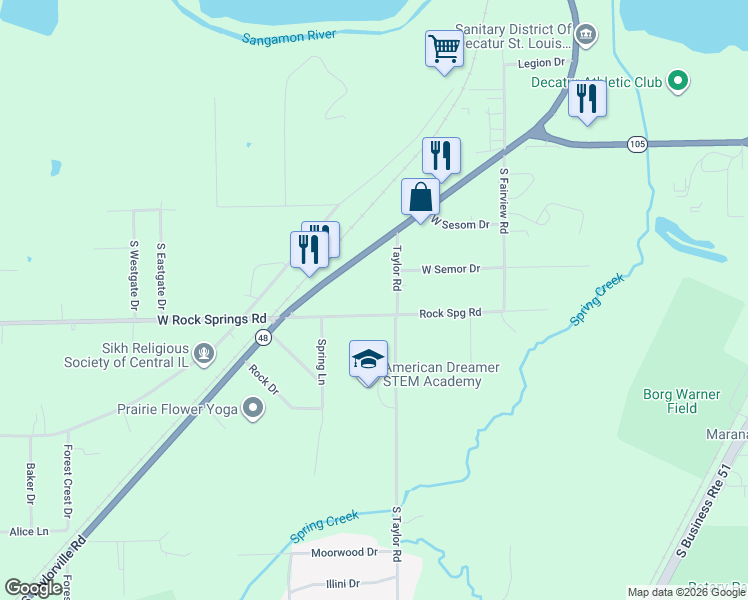 map of restaurants, bars, coffee shops, grocery stores, and more near 1500-1598 West Rock Springs Road in Decatur