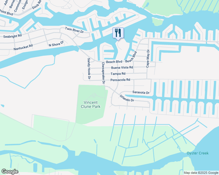 map of restaurants, bars, coffee shops, grocery stores, and more near 2 Orlando Court in Lacey Township