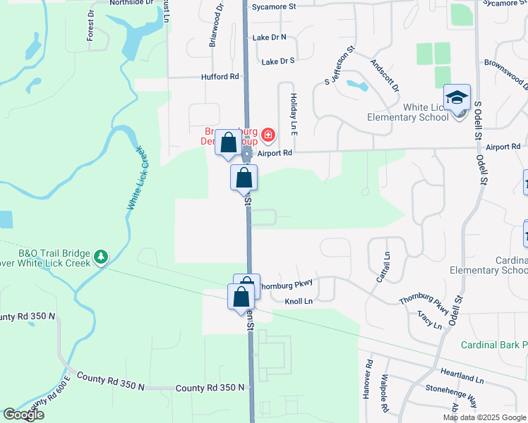 map of restaurants, bars, coffee shops, grocery stores, and more near 7066 Manor Drive North in Brownsburg