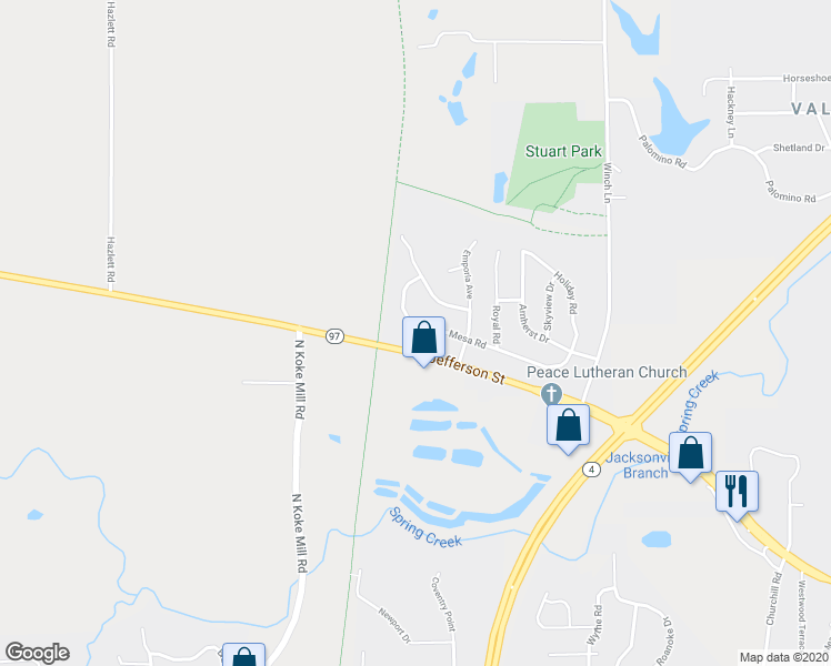 map of restaurants, bars, coffee shops, grocery stores, and more near 85 Mesa Road in Springfield