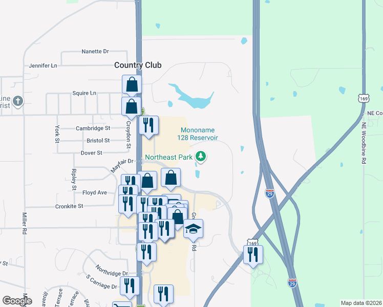 map of restaurants, bars, coffee shops, grocery stores, and more near 5421 North Pointe Drive in Saint Joseph