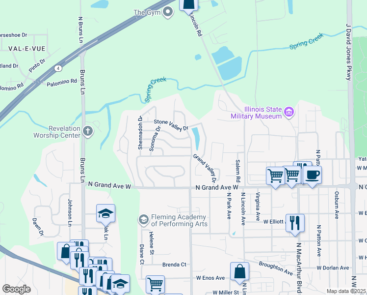 map of restaurants, bars, coffee shops, grocery stores, and more near 4 Imperial Valley Drive in Springfield