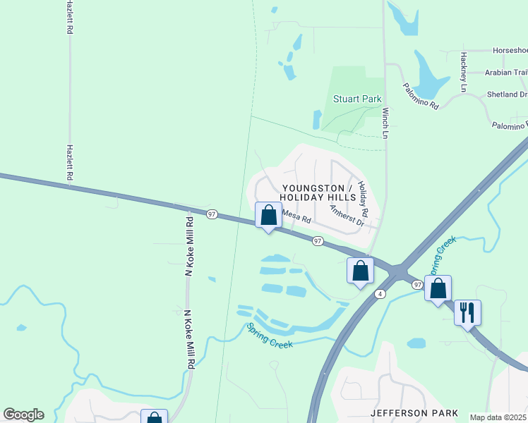 map of restaurants, bars, coffee shops, grocery stores, and more near 80 Mesa Road in Springfield