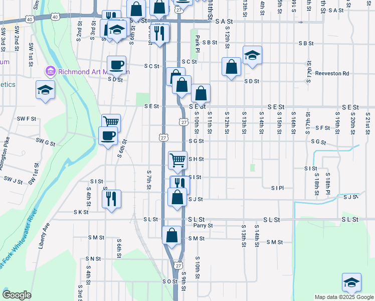 map of restaurants, bars, coffee shops, grocery stores, and more near 713 South 9th Street in Richmond