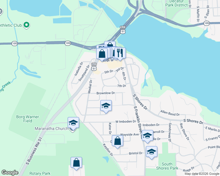 map of restaurants, bars, coffee shops, grocery stores, and more near 32 7th Drive in Decatur