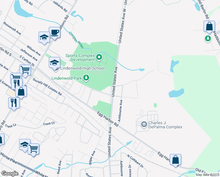map of restaurants, bars, coffee shops, grocery stores, and more near 918 United States Avenue in Lindenwold