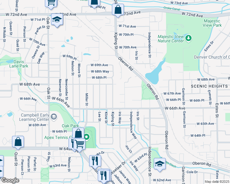 map of restaurants, bars, coffee shops, grocery stores, and more near 9949 West 66th Circle in Arvada