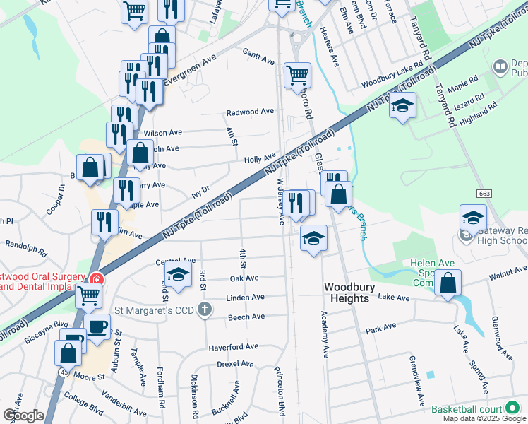 map of restaurants, bars, coffee shops, grocery stores, and more near 515 West Jersey Avenue in Woodbury Heights