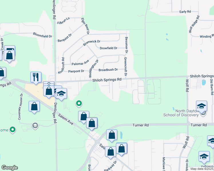 map of restaurants, bars, coffee shops, grocery stores, and more near 4953 Biddison Avenue in Trotwood