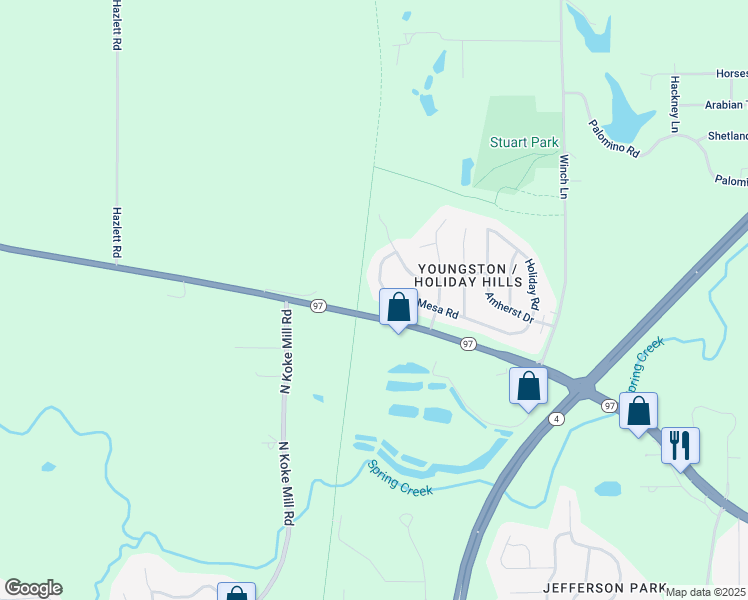 map of restaurants, bars, coffee shops, grocery stores, and more near 85 Mesa Road in Springfield
