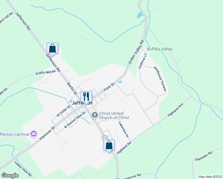 map of restaurants, bars, coffee shops, grocery stores, and more near 45 York St in Spring Grove
