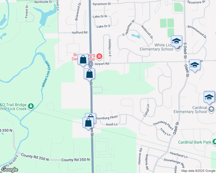 map of restaurants, bars, coffee shops, grocery stores, and more near 7130 Pin Oak Street in Brownsburg