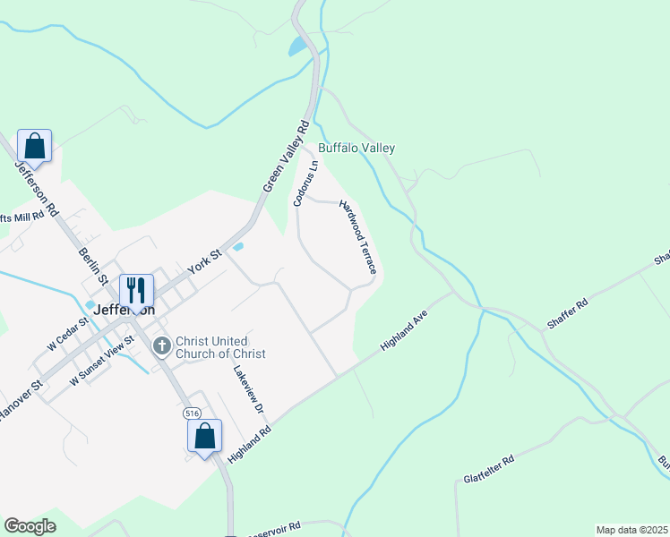 map of restaurants, bars, coffee shops, grocery stores, and more near 2541 Codorus Lane in Spring Grove