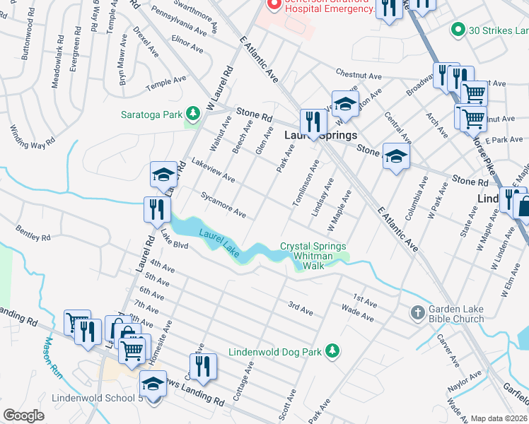 map of restaurants, bars, coffee shops, grocery stores, and more near 615 Park Avenue in Laurel Springs