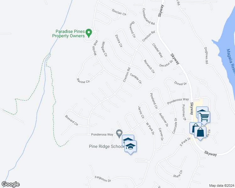 map of restaurants, bars, coffee shops, grocery stores, and more near 14024 Creston Road in Magalia