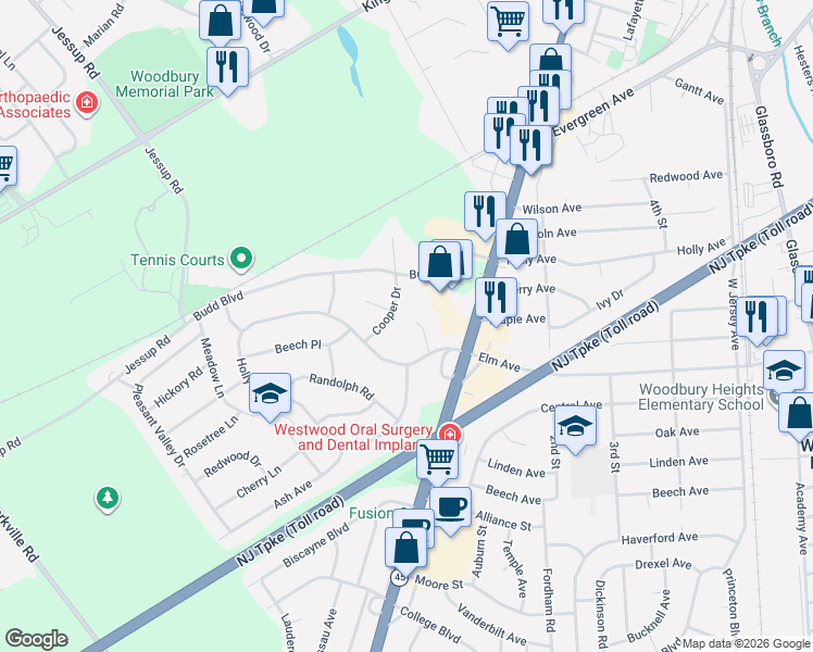map of restaurants, bars, coffee shops, grocery stores, and more near 3 Cypress Circle in Woodbury