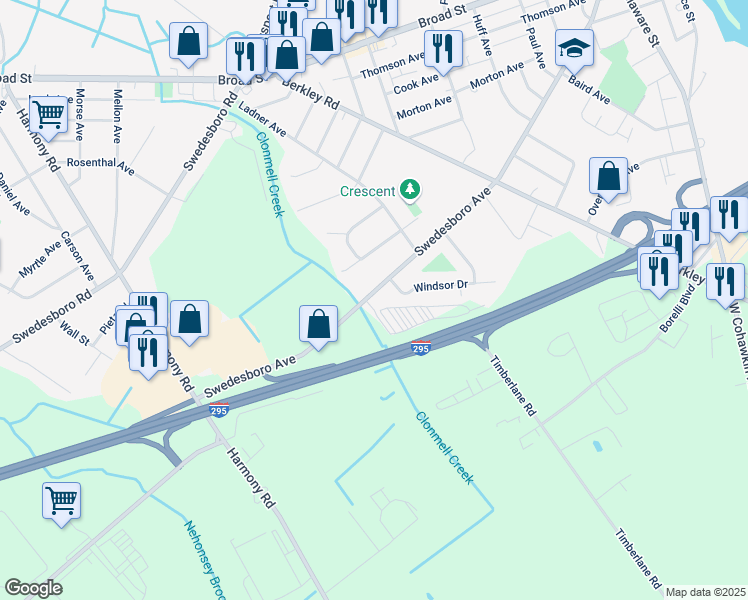 map of restaurants, bars, coffee shops, grocery stores, and more near 248 Swedesboro Avenue in Greenwich Township