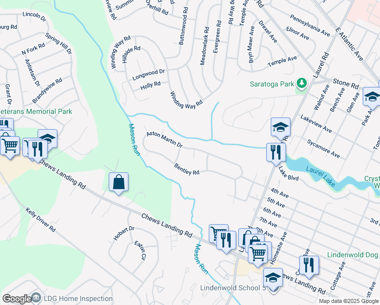 map of restaurants, bars, coffee shops, grocery stores, and more near 814 Aston Martin Drive in Lindenwold