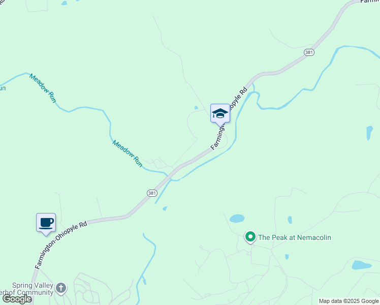 map of restaurants, bars, coffee shops, grocery stores, and more near 341 Farmington-Ohiopyle Road in Farmington
