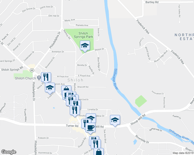 map of restaurants, bars, coffee shops, grocery stores, and more near 266 East Floyd Avenue in Dayton