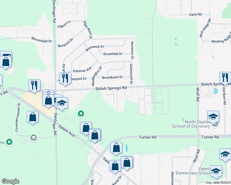 map of restaurants, bars, coffee shops, grocery stores, and more near 4953 Biddison Avenue in Trotwood