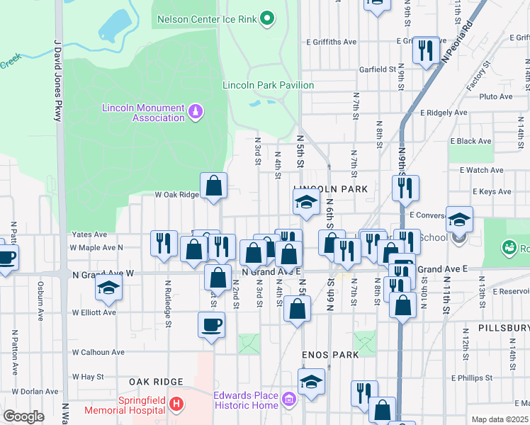 map of restaurants, bars, coffee shops, grocery stores, and more near 1403 North 3rd Street in Springfield