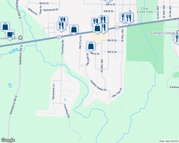 map of restaurants, bars, coffee shops, grocery stores, and more near 1817 Southwest G Street in Richmond