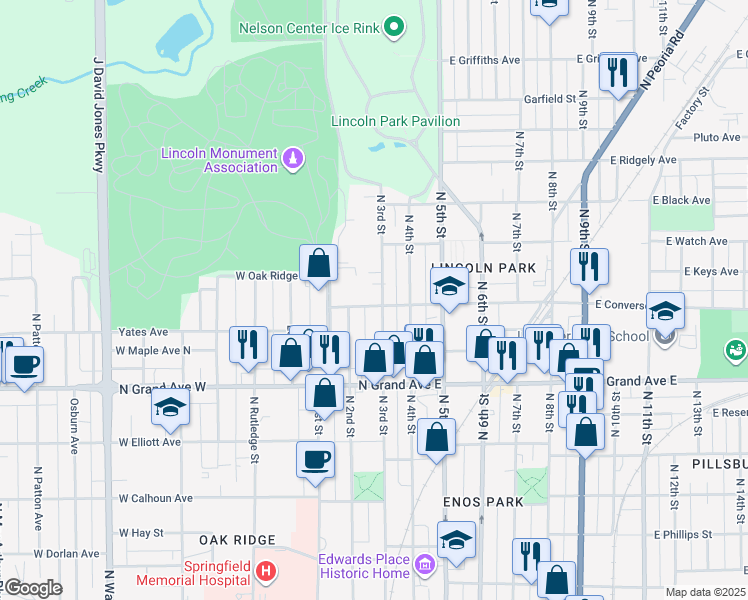 map of restaurants, bars, coffee shops, grocery stores, and more near 1403 North 3rd Street in Springfield